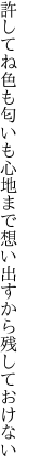 許してね色も匂いも心地まで 想い出すから残しておけない