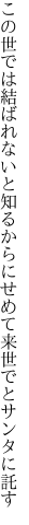 この世では結ばれないと知るからに せめて来世でとサンタに託す