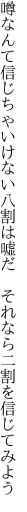 噂なんて信じちゃいけない八割は 嘘だ　それなら二割を信じてみよう