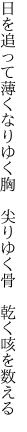 日を追って薄くなりゆく胸　 尖りゆく骨　乾く咳を数える