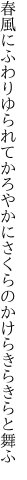 春風にふわりゆられてかろやかに さくらのかけらきらきらと舞ふ