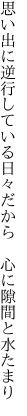 思い出に逆行している日々だから 　心に隙間と水たまり