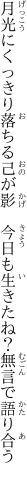 月光にくっきり落ちる己が影　 今日も生きたね？無言で語り合う