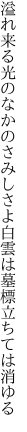 溢れ来る光のなかのさみしさよ 白雲は墓標立ちては消ゆる