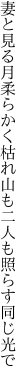 妻と見る月柔らかく枯れ山も 二人も照らす同じ光で