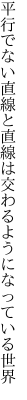 平行でない直線と直線は 交わるようになっている世界