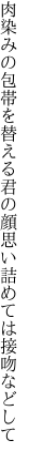 肉染みの包帯を替える君の顔 思い詰めては接吻などして