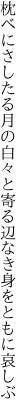 枕べにさしたる月の白々と 寄る辺なき身をともに哀しぶ