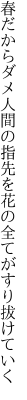 春だからダメ人間の指先を 花の全てがすり拔けていく