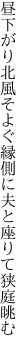 昼下がり北風そよぐ縁側に 夫と座りて狭庭眺む