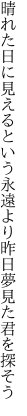 晴れた日に見えるという永遠より 昨日夢見た君を探そう