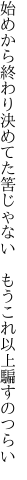 始めから終わり決めてた筈じゃない　 もうこれ以上騙すのつらい