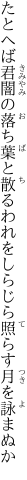 たとへば君闇の落ち葉と散るわれを しらじら照らす月を詠まぬか