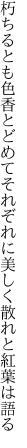 朽ちるとも色香とどめてそれぞれに 美しく散れと紅葉は語る