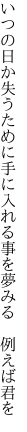 いつの日か失うために手に入れる 事を夢みる　例えば君を