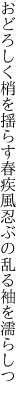 おどろしく梢を揺らす春疾風 忍ぶの乱る袖を濡らしつ