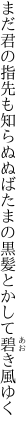 まだ君の指先も知らぬぬばたまの 黒髪とかして碧き風ゆく