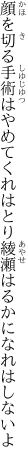 顔を切る手術はやめてくれはとり 綾瀬はるかになれはしないよ