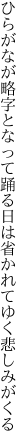 ひらがなが略字となって踊る日は 省かれてゆく悲しみがくる