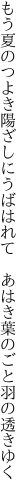 もう夏のつよき陽ざしにうばはれて 　あはき葉のごと羽の透きゆく