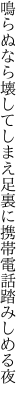 鳴らぬなら壊してしまえ足裏に 携帯電話踏みしめる夜