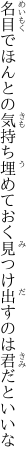 名目でほんとの気持ち埋めておく 見つけ出すのは君だといいな