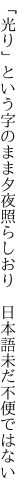 「光り」という字のまま夕夜照らしおり  日本語未だ不便ではない