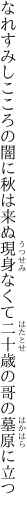 なれすみしこころの闇に秋は来ぬ 現身なくて二十歳の哥の墓原に立つ