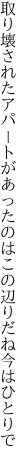 取り壊されたアパートがあったのは この辺りだね今はひとりで