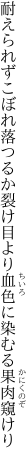 耐えられずこぼれ落つるか裂け目より 血色に染むる果肉窺けり