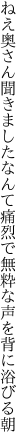 ねえ奥さん聞きましたなんて痛烈で 無粋な声を背に浴びる朝