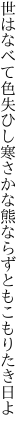 世はなべて色失ひし寒さかな 熊ならずともこもりたき日よ