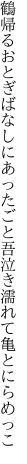 鶴帰るおとぎばなしにあったごと 吾泣き濡れて亀とにらめっこ