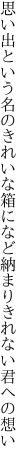 思い出という名のきれいな箱になど 納まりきれない君への想い