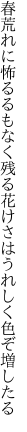 春荒れに怖るるもなく残る花 けさはうれしく色ぞ増したる