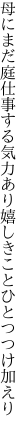 母にまだ庭仕事する気力あり 嬉しきことひとつつけ加えり