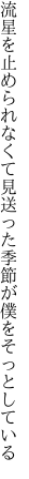 流星を止められなくて見送った 季節が僕をそっとしている