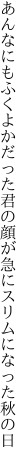 あんなにもふくよかだった君の顔が 急にスリムになった秋の日