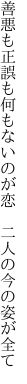 善悪も正誤も何もないのが恋 　二人の今の姿が全て