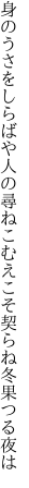 身のうさをしらばや人の尋ねこむ えこそ契らね冬果つる夜は