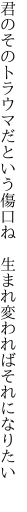 君のそのトラウマだという傷口ね  生まれ変わればそれになりたい 