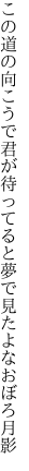 この道の向こうで君が待ってると 夢で見たよなおぼろ月影