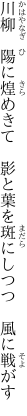 川柳　陽に煌めきて　影と葉を 斑にしつつ　風に戦がす