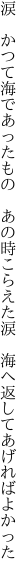 涙　かつて海であったもの　あの時こらえた涙 　海へ返してあげればよかった