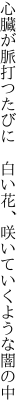 心臓が脈打つたびに 白い花、 咲いていくような闇の中