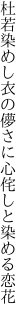 杜若染めし衣の儚さに 心侘しと染める恋花