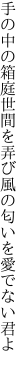 手の中の箱庭世間を弄び 風の匂いを愛でない君よ