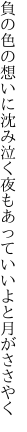 負の色の想いに沈み泣く夜も あっていいよと月がささやく