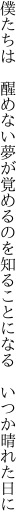 僕たちは 醒めない夢が覚めるのを 知ることになる いつか晴れた日に