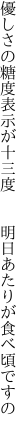 優しさの糖度表示が十三度   明日あたりが食べ頃ですの 